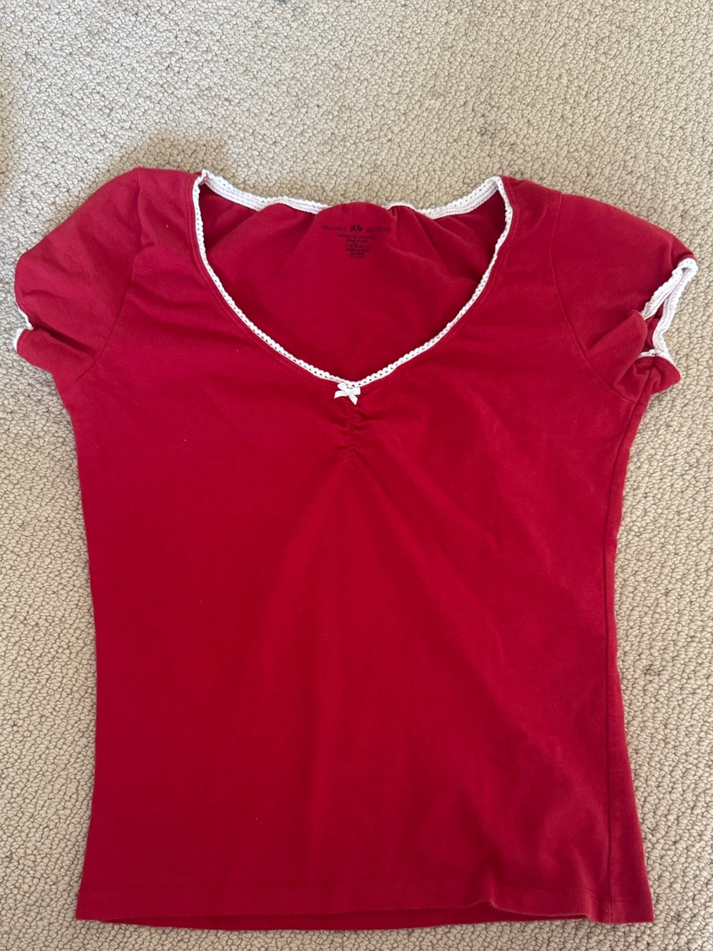 Brandy Melville Red Scoop Neck Tee with Lace Trim